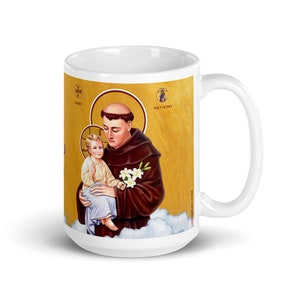 St Anthony Mug, 15 oz Glossy, Icon of Saint Anthony of Padua holding Baby Jesus