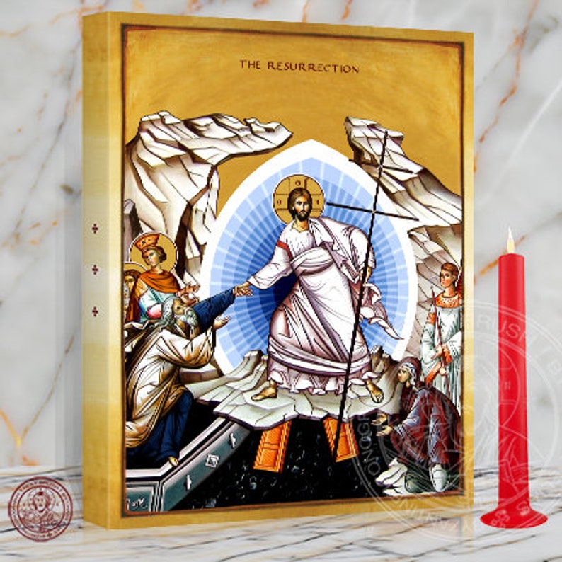 Icon of the Resurrection of our Lord Jesus Christ. Our Lord rising from the dead, Christ’s Descent into Hades Icon, 12 x 16 x 1.5 Inches.