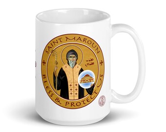 St Maroun Mug 15 oz - Hermit Saint Maron is the founder of The Maronite Catholic Church in the Middle East.