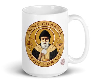 St Charbel Priest Mug - Saint Sharbel Makhlouf is a Hermit and Monk - Mar Charbel is a Lebanese, Maronite Catholic Saint - mug 15 oz