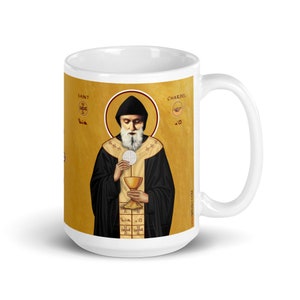 St Charbel Mug 15 oz Glossy, Saint Charbel Makhlouf is a Lebanese, Maronite, and Catholic Saint.