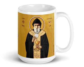 St Charbel Mug 15 oz Glossy, Saint Charbel Makhlouf is a Lebanese, Maronite, and Catholic Saint.