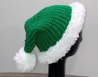 Gorro navideño verde estilo Papá Noel/Elfo con ala peluda y pompón, pequeño, bebé/niño pequeño de 6 a 24 meses