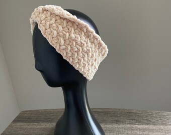 Diadema de ganchillo de felpa ~ Calentador de orejas ~ Crema