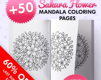 Sakura Flower Mandala, Coloring Book, Printable Coloring Pages, A4, PDF, Stress Relief, Art Therapy, For Adults & Kids, Beginner Mandalas