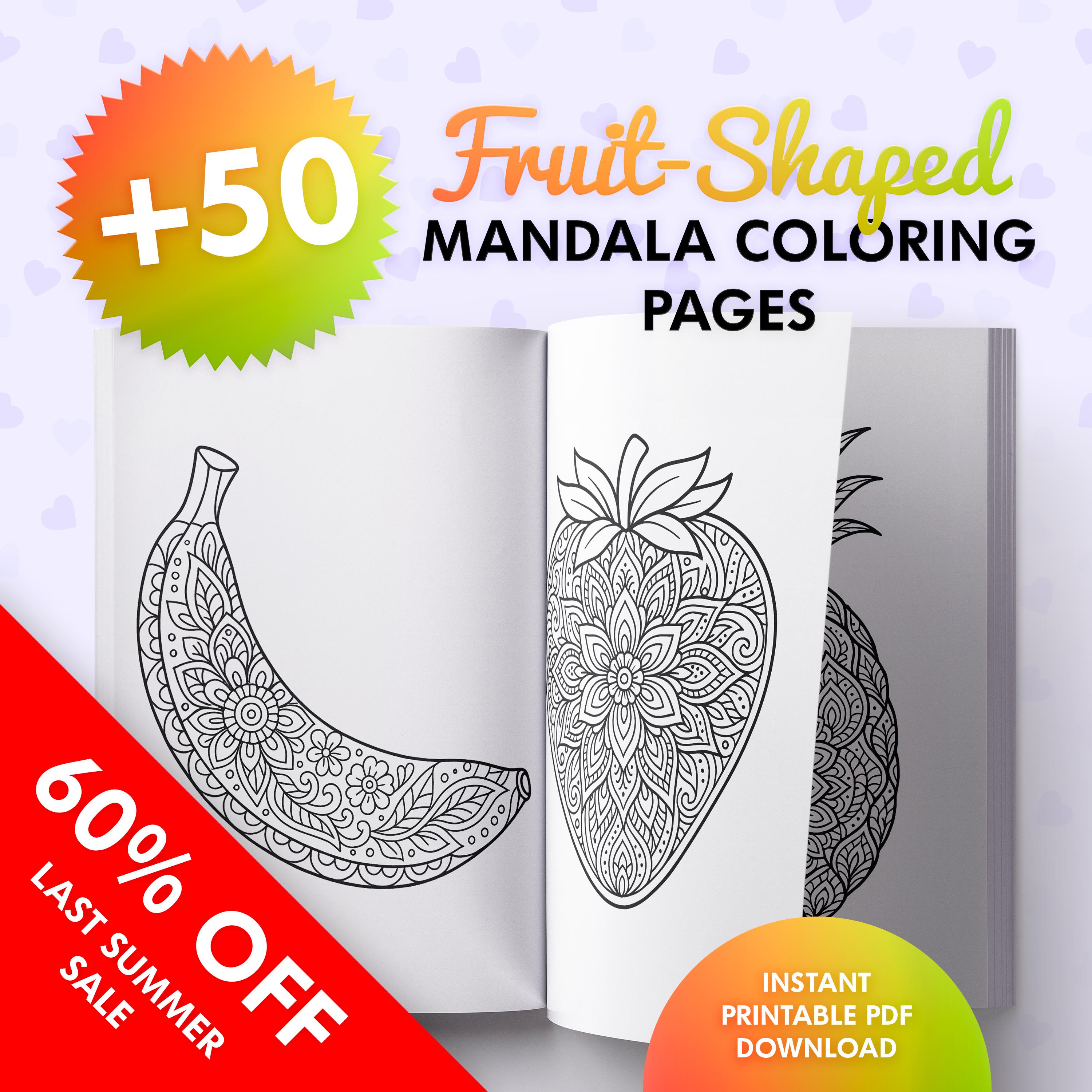 Fruit Mandalas, Coloring Book, Printable Coloring Pages, A4, PDF, Stress Relief, Art Therapy, For Adults & Kids, Beginner Mandalas, Fruits