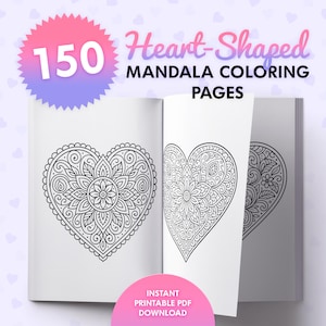 Heart-Shaped Mandalas, Coloring Book, Printable Coloring Pages, A4, PDF, Stress Relief, Art Therapy, For Adults & Kids, Beginner Mandalas