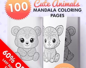 Cute Animal Mandalas, Coloring Book, Printable Coloring Pages, A4, PDF, Relaxation, Art Therapy, For Adults & Kids, Beginner Mandalas