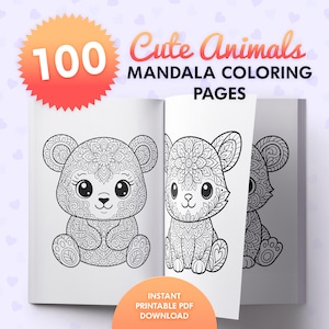 Cute Animal Mandalas, Coloring Book, Printable Coloring Pages, A4, PDF, Relaxation, Art Therapy, For Adults & Kids, Beginner Mandalas