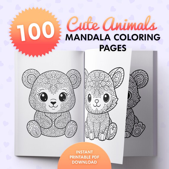 Animales Bebé Mandala, Libro para Colorear Imprimible, Láminas PDF
