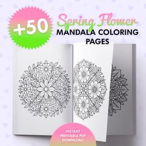Spring Flower Mandalas, Coloring Book, Printable Coloring Pages, A4, PDF, Stress Relief, Art Therapy, For Adults & Kids, Beginner Mandalas