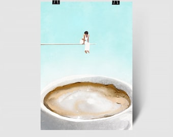 Cappuccino Art Print – Whimsical Coffee Lover Illustration (A4/A3)