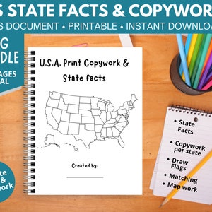 US States Copywork Bundle | Charlotte Mason | Print | States Facts | Homeschool Bundle | Classical Education | States & Capitals | Printable