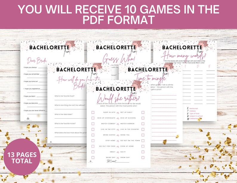 10 Bachelorette Party Games Clean Party Games Printable Bachelorette Game Bundle Instant