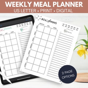Weekly Meal Planner | Digital Meal Planner | Grocery List | Printable Meal Planner | Plan on the go | Menu Shopping List | Food Journal