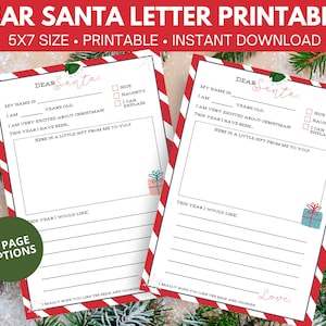 Dear Santa Letter Printable Christmas Wish List Holiday Wish List Kids ...