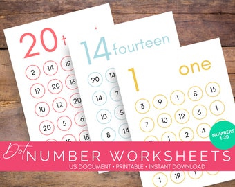 Planilhas de pontos numéricos | Encontre o número | Montessoriano | Ensino em casa | Pré-escola | Planilha de contagem | Reconhecimento de números | Planilha 1 a 20