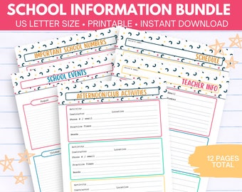 School Information Bundle | Child's Classroom Information | After School | INSTANT DOWNLOAD | Contact Sheet | Bus Rider | Car Rider