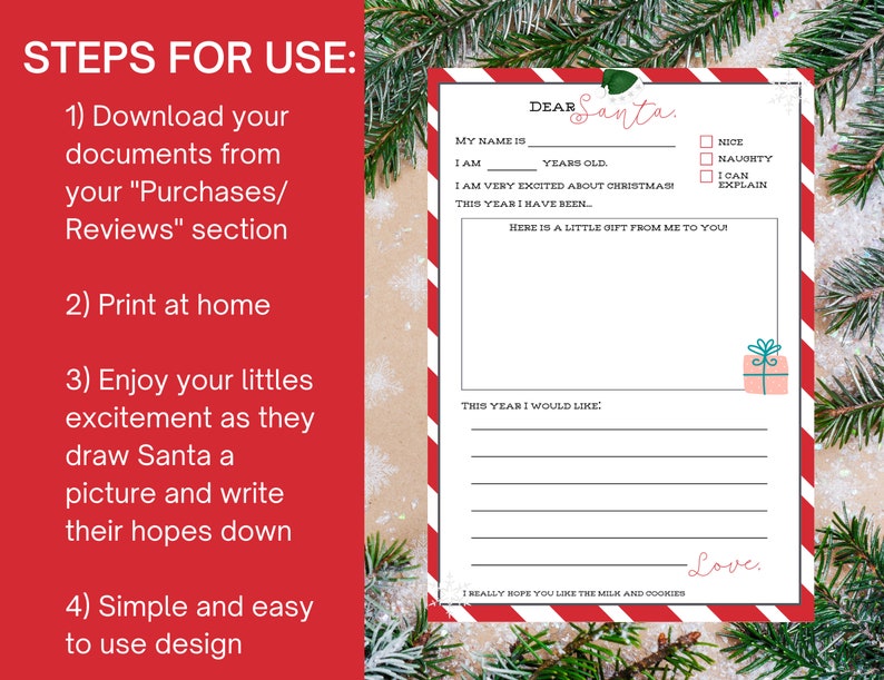 Dear Santa Letter Printable Christmas Wish List Holiday Wish List Kids ...