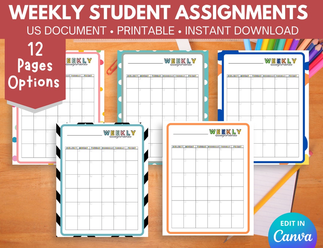 Weekly Assignments Template Printable Charlotte Mason Editable Template