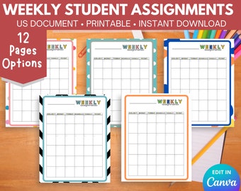 Weekly Assignments Template Printable | Charlotte Mason | Editable Template | Student Planner | Homeschool Planner | Homework Planner