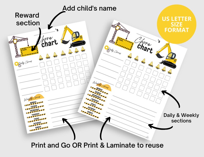 Reusable Chore Chart for Kids Printable Daily Weekly Routine - Etsy