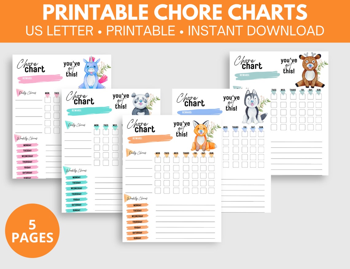 Reusable Chore Chart for Kids Printable Daily Weekly Routine Reward ...