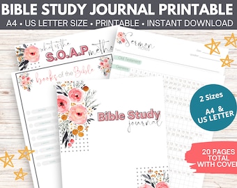 Bible Study Journal | SOAP method | Verse Mapping Printable | Sermon Notes Printable | Bible Study Scripture | A4 US LETTER | Bible Bundle