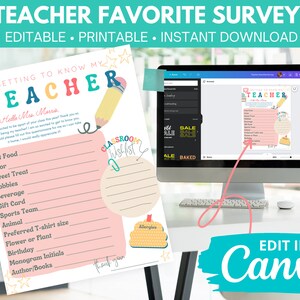 Teacher Favorites Survey | Teacher Questionnaire | Canva Editable Template | Back to School | Teacher Template | First Day School