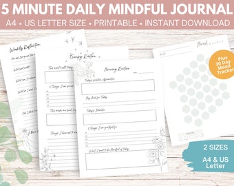 5 minute morning and evening Journal | Weekly Recap | Self Care Printable | Daily Gratitude | Wellness Journal | Digital Journal