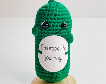 Crocheted Positive Pickle – Amigurumi Emotional Support Desk Buddy with Inspirational Card