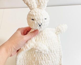 Crochet Bunny Lovey Blanket, Soft Amigurumi Rabbit Security Toy, Newborn Comfort Buddy