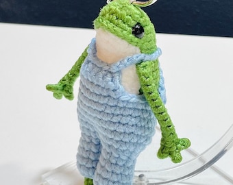 Crochet Frog Keychain – Frog in Dress or Overalls, Handmade Amigurumi Frog Bag Charm, Cute Gift