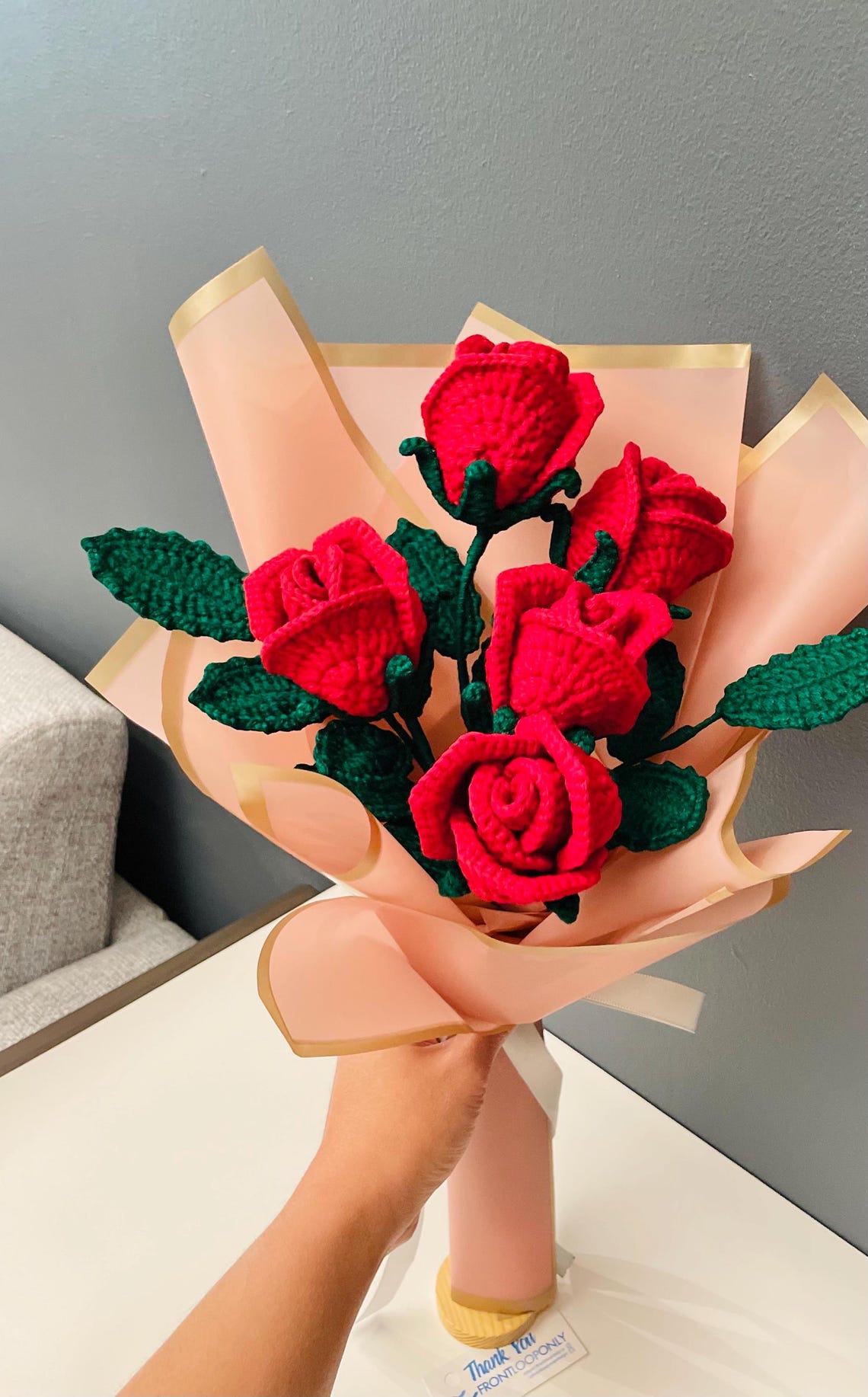 Crochet Red Rose Bouquet – Handmade Roses, Romantic Valentine’s Day ...