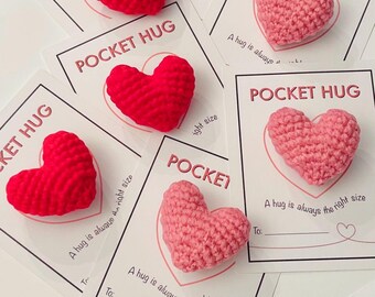 Pocket Hug Heart with Pin – Crochet Comfort Gift, Encouragement Hug, Handmade Bag Charm
