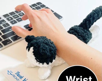 Handmade Crochet Cat Wrist Rest, Soft Office Desk Accessory (9 inches)