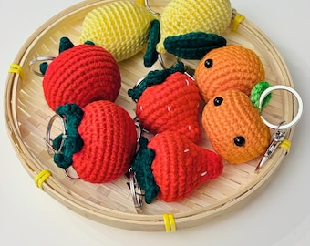 Crochet Fruit or Vegetable Keychain – Handmade Strawberry, Avocado, Tomato, Broccoli Gift