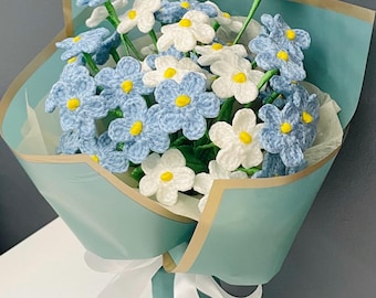 Crochet Forget-Me-Not Bouquet – Handmade Blue Flower “Please Don’t Forget Me” Gift