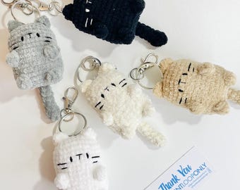 Llavero de bolsillo de gato de ganchillo – Colgante de gatito amigurumi de peluche, accesorio kawaii para bolso