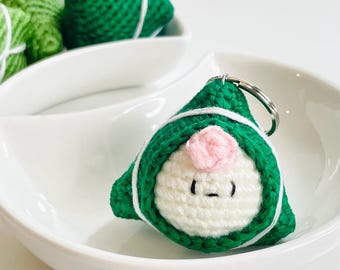 Crochet Sticky Rice Dumpling Keychain | Zongzi Amigurumi | Food Bag Charm | Handmade Kawaii Accessory