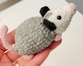 Handmade Crochet Opossum Plush – Mini Amigurumi Animal Decor (3.3")