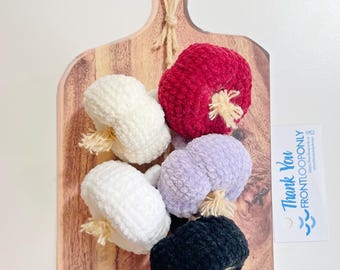Handmade Crochet Garlic Ornament, Farmhouse Kitchen Decor, Cottagecore Vegetable Gift
