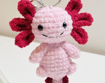 Crochet Axolotl Keychain, Kawaii Amigurumi Bag Charm, Axolotl Lover Gift