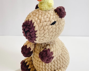 Crochet Capybara Plush with Duck Topper | Handmade Soft Stuffed Animal Companion