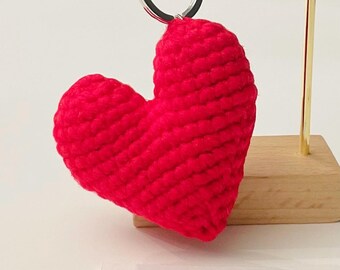 Crochet Heart Keychain, Handmade Valentine Bag Charm