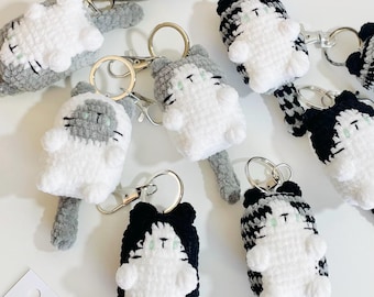Crochet Cat Keychain | Handmade Cat Charm | Plush Mini Cat Keyring | Custom Color Cat Gift for Cat Lovers