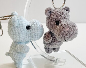 Crochet Hippo Keychain, Hippopotamus Bag Charm, Amigurumi Animal, Backpack Accessory, Handmade Encouragement Gift
