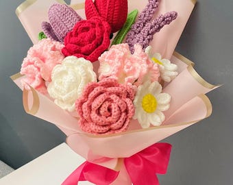 Crochet Flower Bouquet - Handmade Valentine Flowers