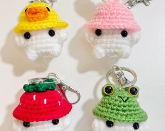 Crochet Mushroom Keychain, Kawaii Amigurumi Bag Charm, Duck, Bunny, Strawberry, Frog Designs