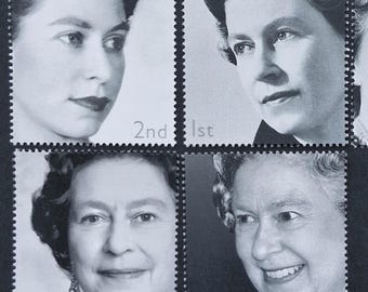 エリザベス2世女王切手、4枚、イギリス、1/2-3ペンス、ワイルドの若い